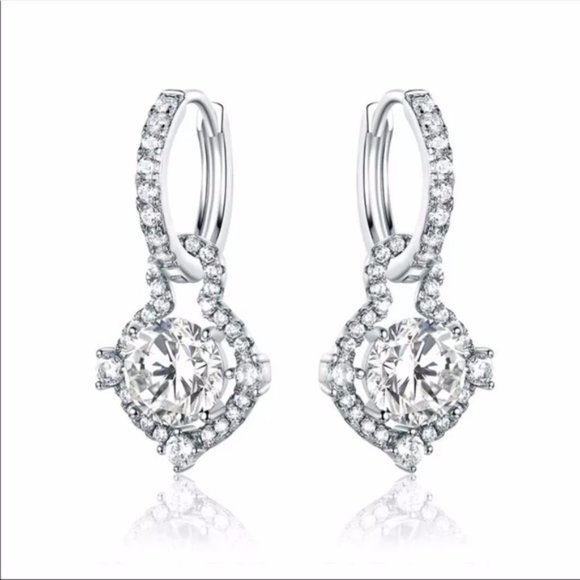 New Women"s Luxury Silver Plated Diamond Earrings - Picture 2 of 4